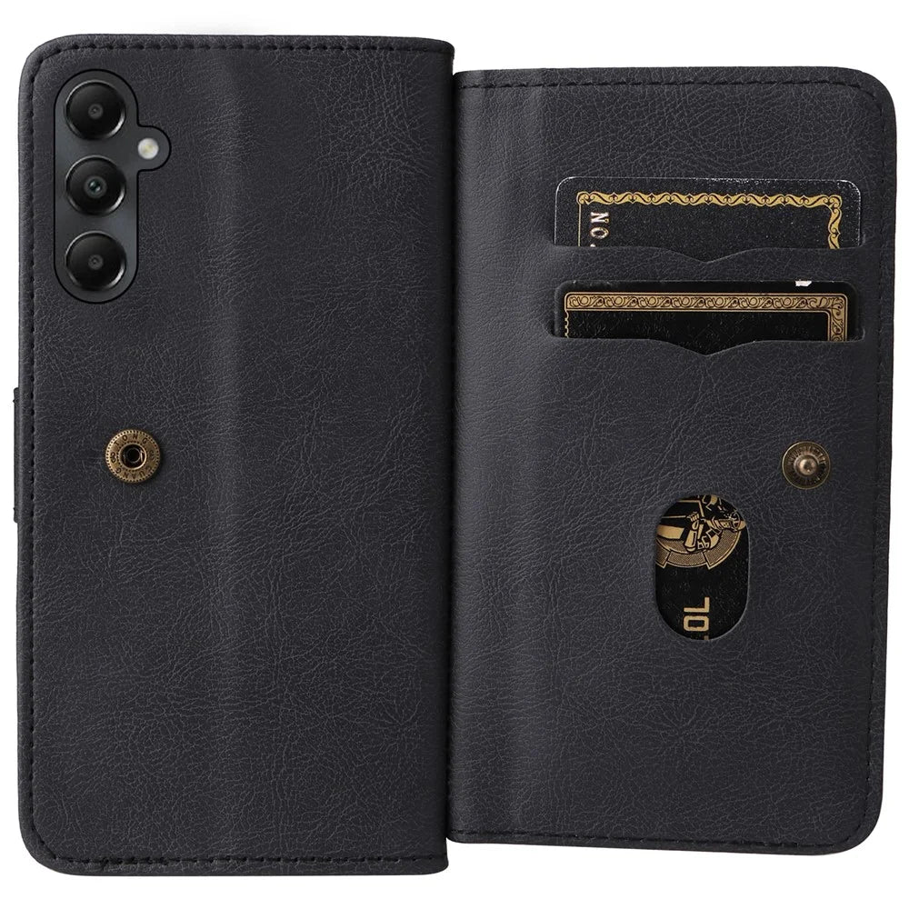 For Samsung Galaxy A05s 4G Leather Case with 10 Card Holder Phone Cover Stand - Black - 5