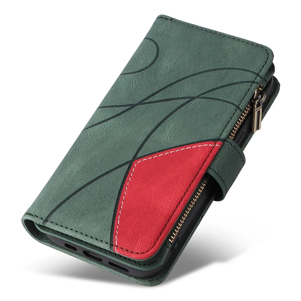 For Samsung Galaxy A05s 4G Leather Case with Strap Zipper 9 Card Slot Phone Cover Stand - Green - 7
