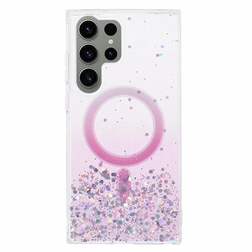 JTW Series for Samsung Galaxy S23 Ultra Case Gradient Glitter Epoxy Magnetic Phone Cover - Pink - 1