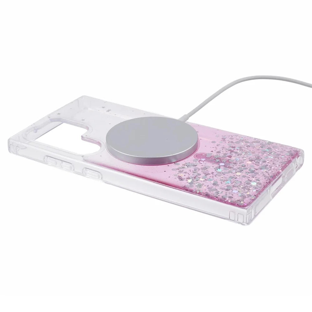 JTW Series for Samsung Galaxy S23 Ultra Case Gradient Glitter Epoxy Magnetic Phone Cover - Pink - 4