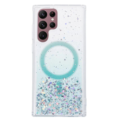 JTW Series Shockproof Case for Samsung Galaxy S22 Ultra 5G Magnetic Case Glitter Epoxy TPU+Acrylic Phone Cover - Green - 1