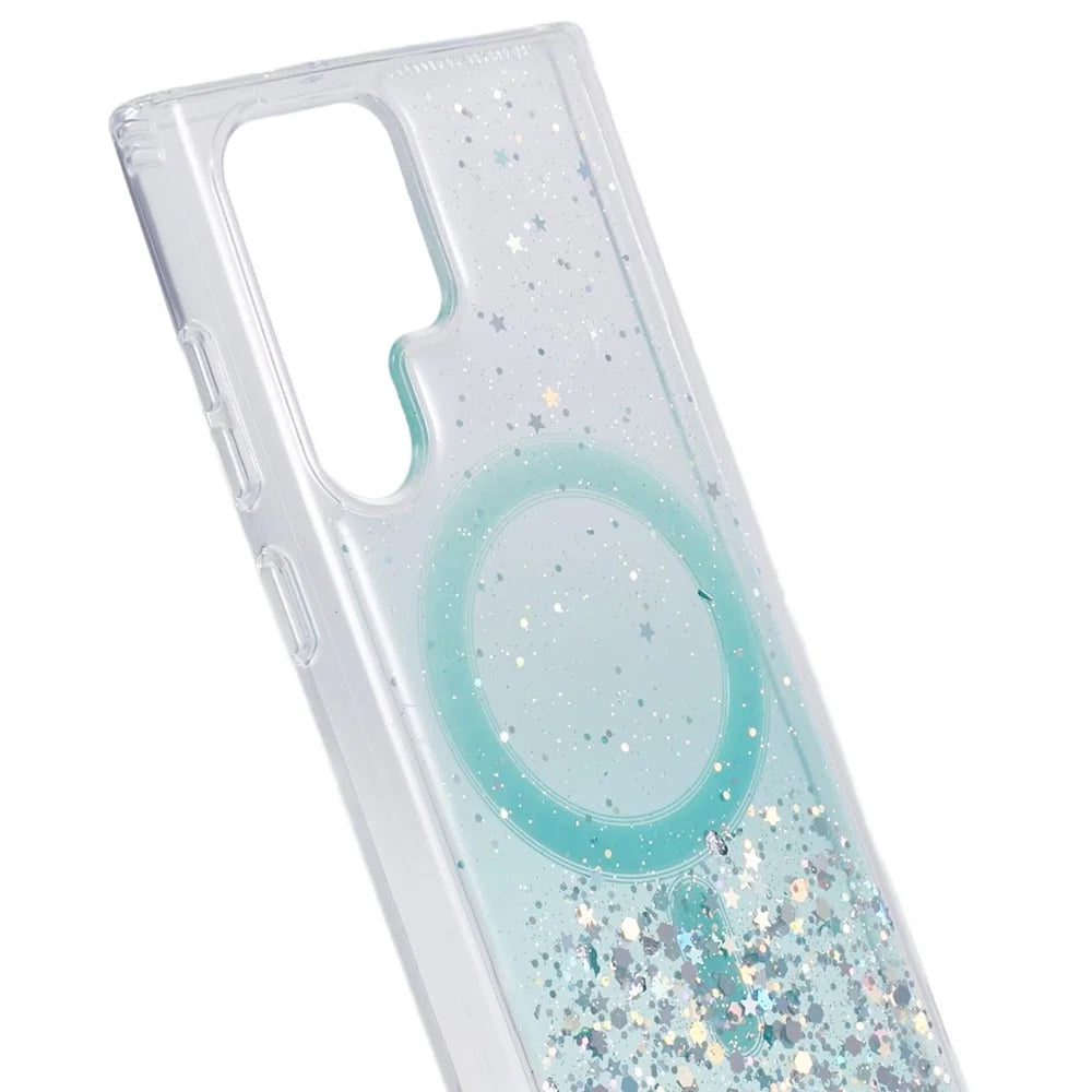 JTW Series Shockproof Case for Samsung Galaxy S22 Ultra 5G Magnetic Case Glitter Epoxy TPU+Acrylic Phone Cover - Green - 6