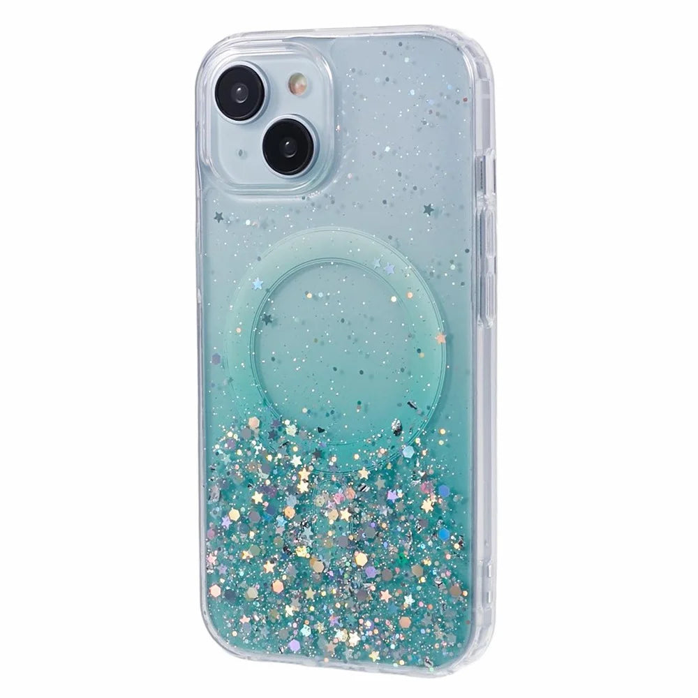 JTW Series for iPhone 15 Plus Magnetic Case Compatible with MagSafe Gradient Glitter Phone Cover - Green - 1