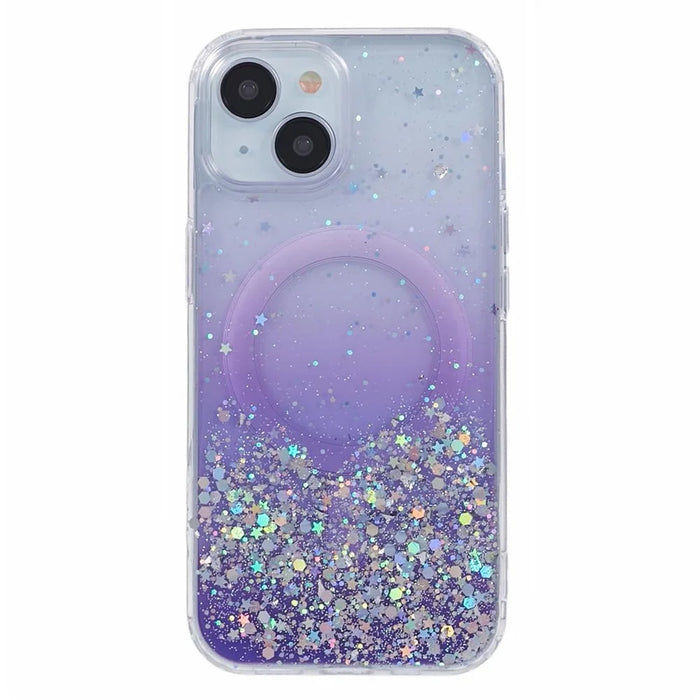 JTW Series for iPhone 15 Magnetic Case Gradient Glitter Sequins Epoxy Phone Cover - Purple - 3