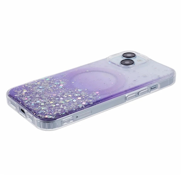 JTW Series for iPhone 15 Magnetic Case Gradient Glitter Sequins Epoxy Phone Cover - Purple - 5