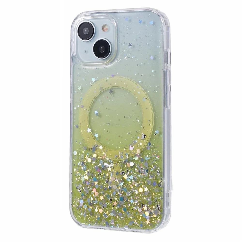 JTW Series for iPhone 14 Case Compatible with MagSafe Glitter Sequins Epoxy Phone Cover - Yellow - 1