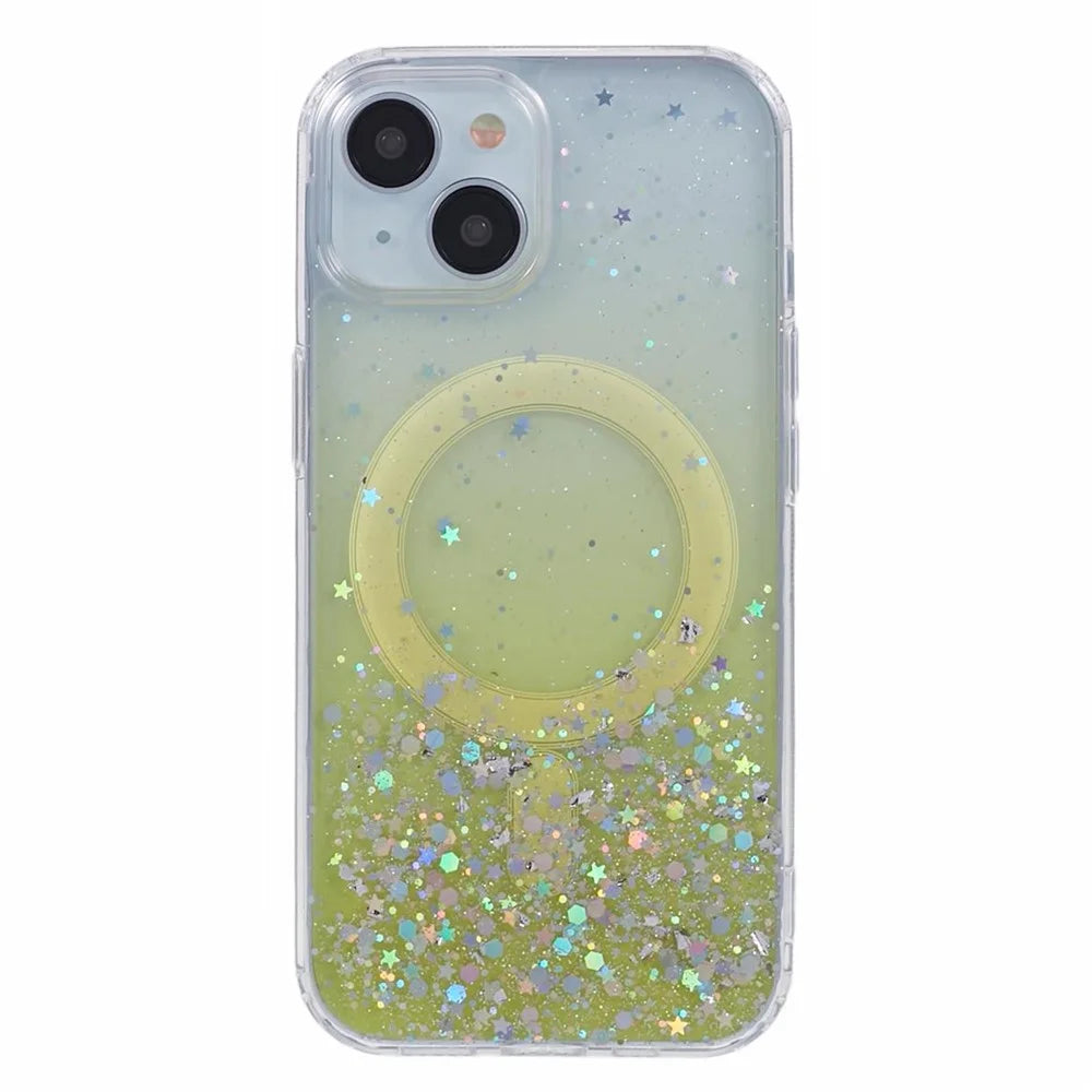 JTW Series for iPhone 14 Case Compatible with MagSafe Glitter Sequins Epoxy Phone Cover - Yellow - 3