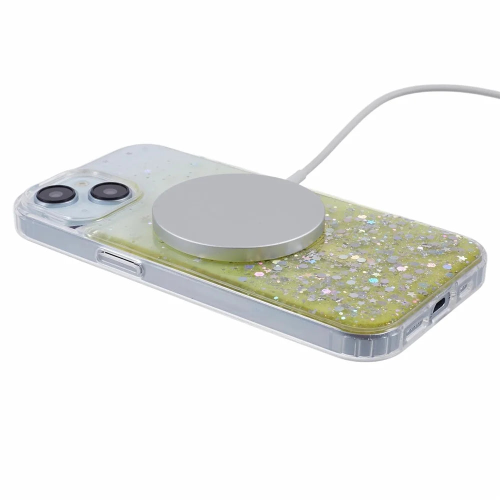 JTW Series for iPhone 14 Case Compatible with MagSafe Glitter Sequins Epoxy Phone Cover - Yellow - 4