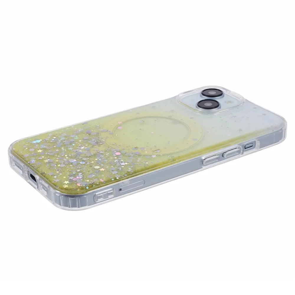 JTW Series for iPhone 14 Case Compatible with MagSafe Glitter Sequins Epoxy Phone Cover - Yellow - 5