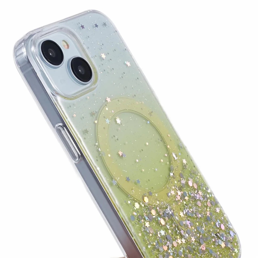 JTW Series for iPhone 14 Case Compatible with MagSafe Glitter Sequins Epoxy Phone Cover - Yellow - 6