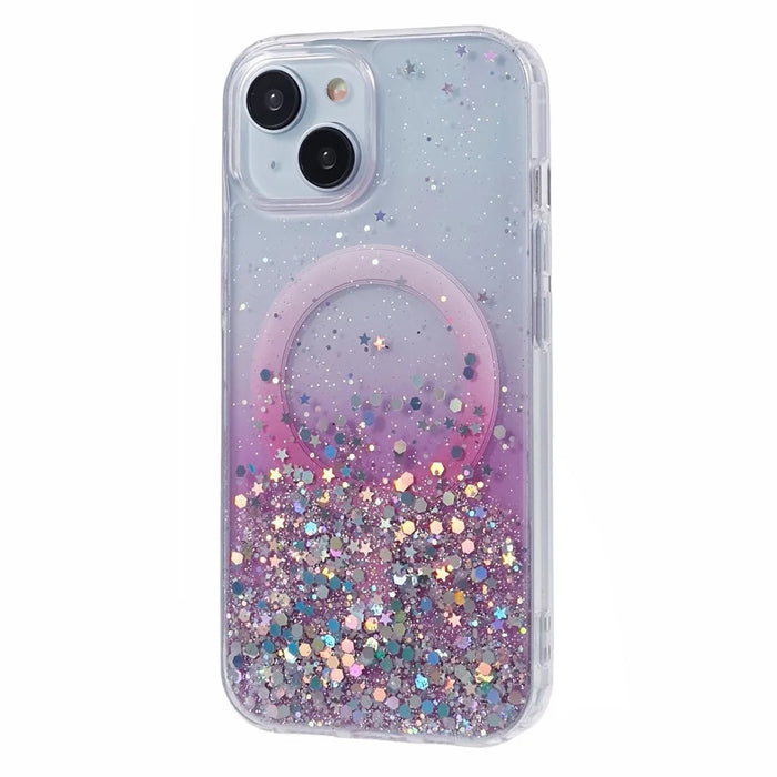 JTW Series for iPhone 13 Case Gradient Glitter Acrylic+TPU Magnetic Phone Cover - Pink - 1