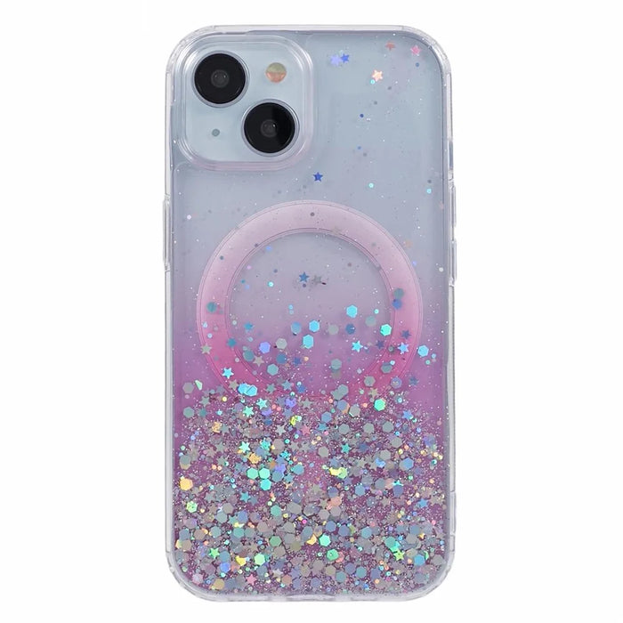 JTW Series for iPhone 13 Case Gradient Glitter Acrylic+TPU Magnetic Phone Cover - Pink - 3