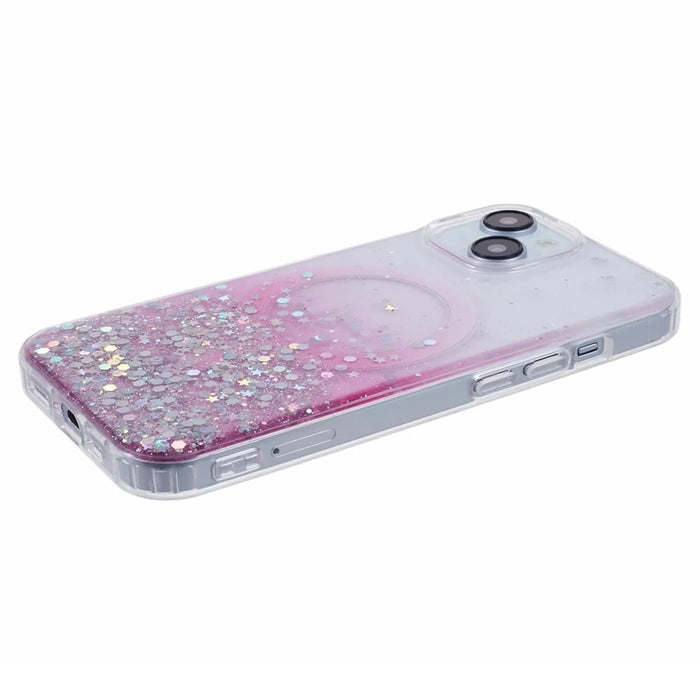 JTW Series for iPhone 13 Case Gradient Glitter Acrylic+TPU Magnetic Phone Cover - Pink - 5