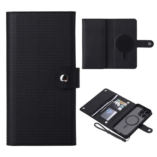 VILI GHB Series for iPhone 15 Pro Leather Case RFID Blocking Magnetic Phone Cover - Black - 1