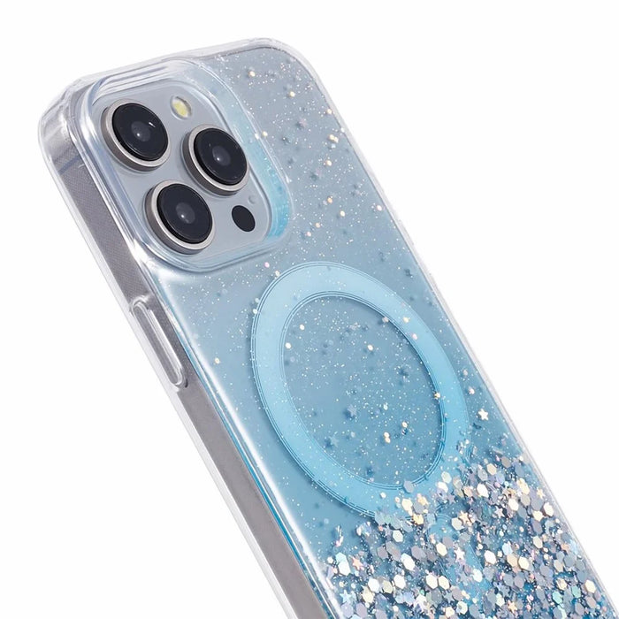 JTW Series For iPhone 15 Pro Max Case Compatible with MagSafe Sparkle Epoxy TPU+Acrylic Phone Shell - Blue - 6