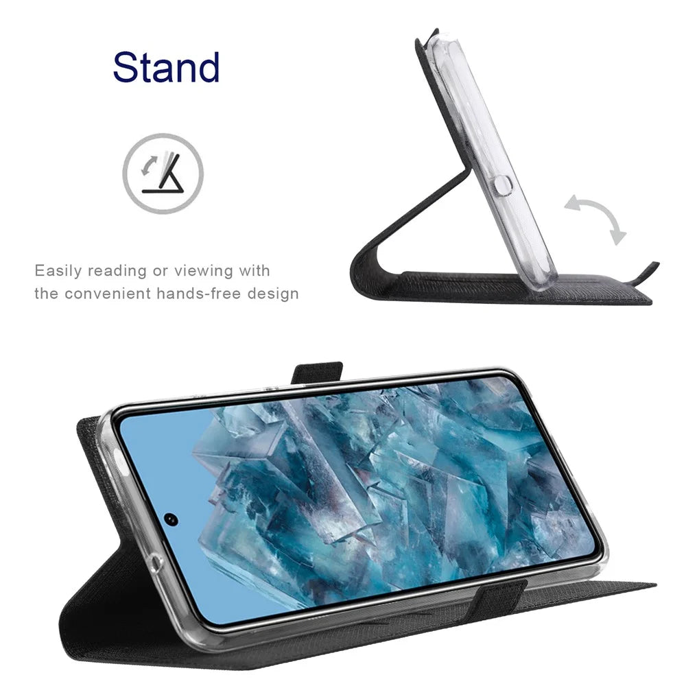 VILI DMK Series for Google Pixel 8 Pro Case Cross Texture Leather Cover with Wallet Stand - Black - 3