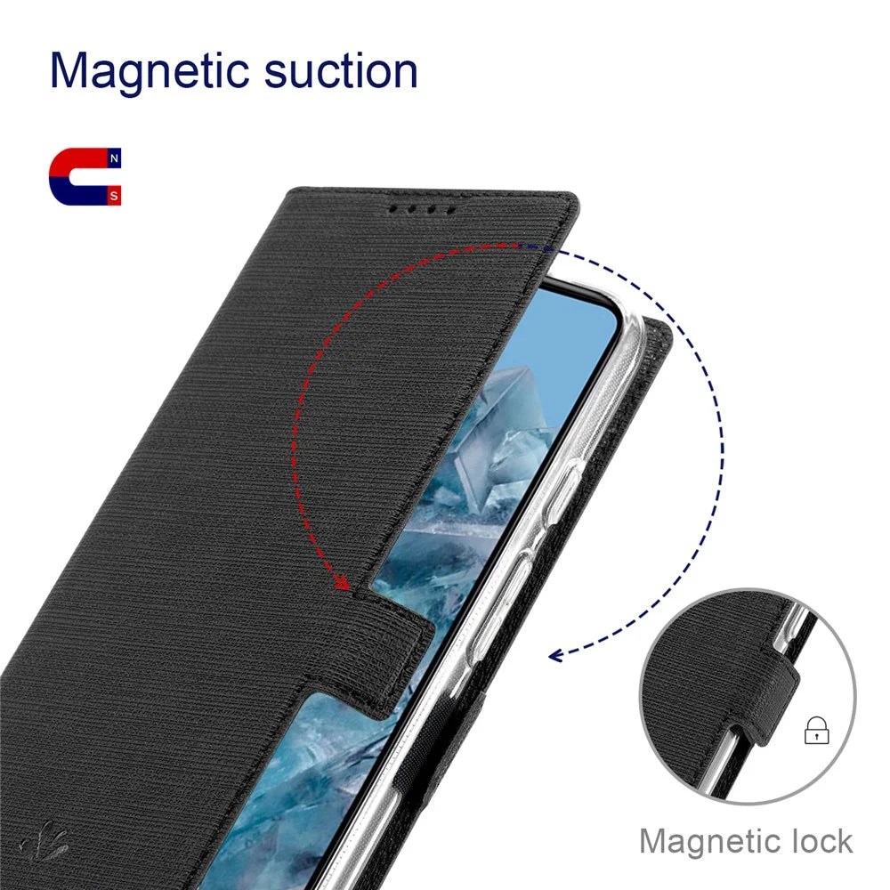 VILI DMK Series for Google Pixel 8 Pro Case Cross Texture Leather Cover with Wallet Stand - Black - 4