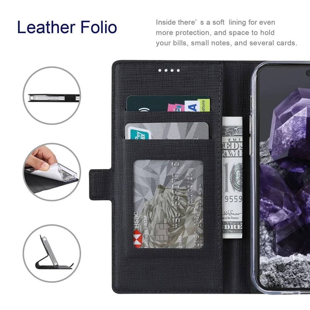 VILI DMK Series for Google Pixel 8 Case Magnetic Clasp Leather Wallet Phone Cover - Black - 2