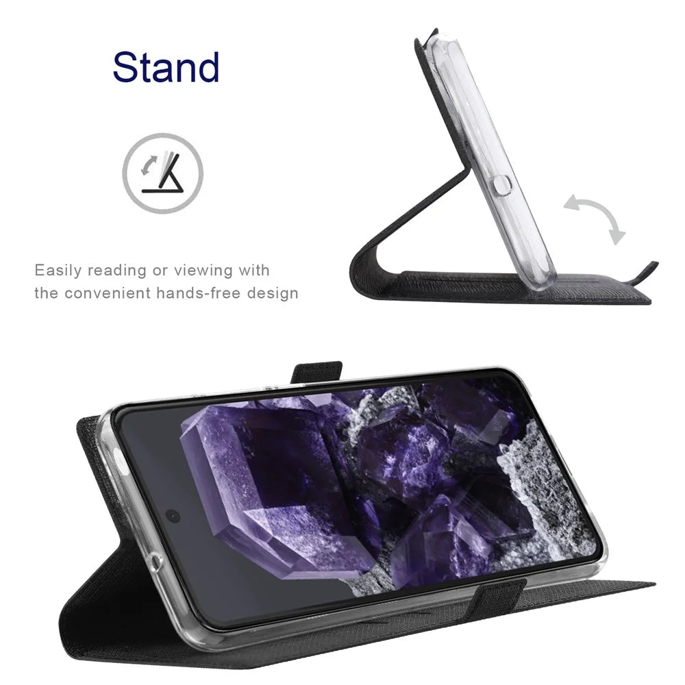 VILI DMK Series for Google Pixel 8 Case Magnetic Clasp Leather Wallet Phone Cover - Black - 3