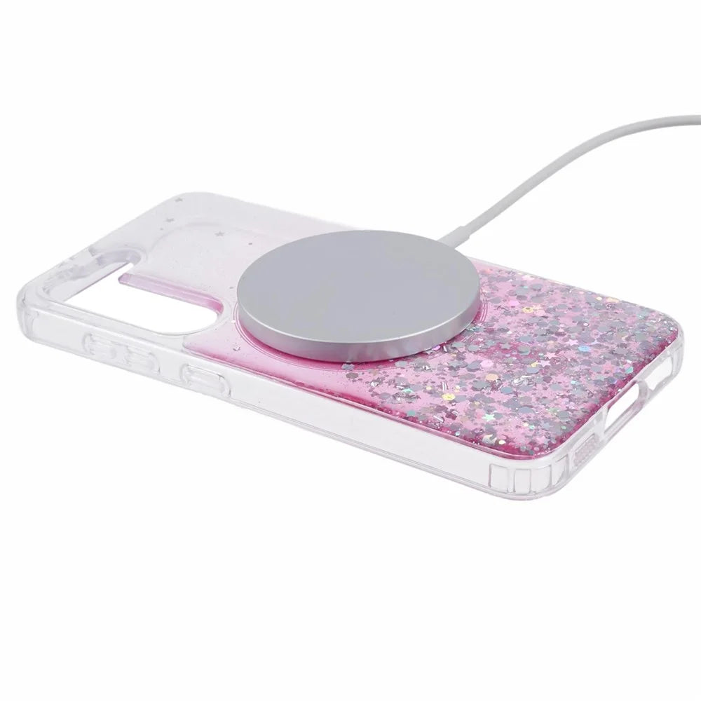 JTW Series TPU+Acrylic Slim Case for Samsung Galaxy S23+ Case Glitter Epoxy Anti-Drop Phone Cover Magnetic Case - Pink - 4