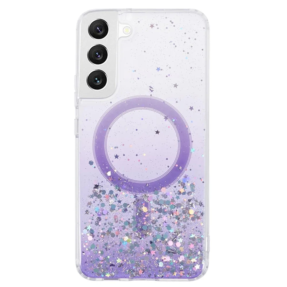 JTW Series Glitter Epoxy TPU+Acrylic Phone Case for Samsung Galaxy S22 5G Magnetic Case - Purple - 1