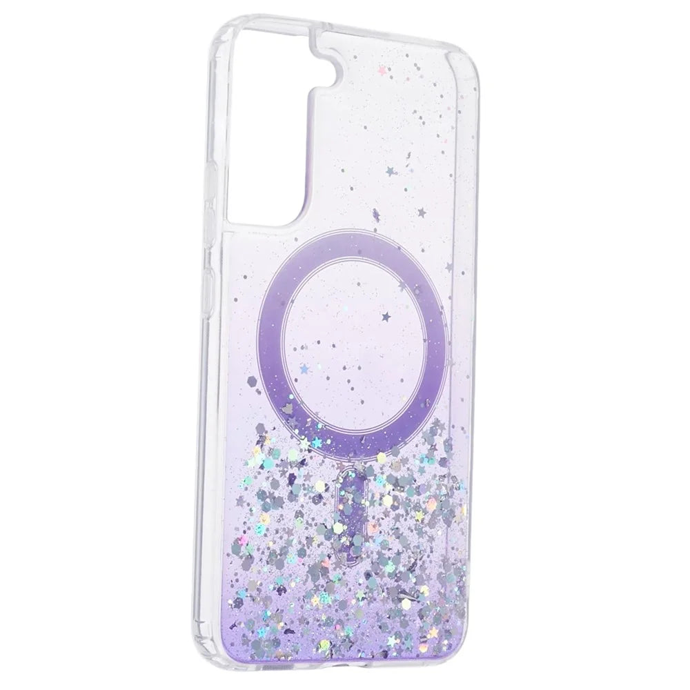 JTW Series Glitter Epoxy TPU+Acrylic Phone Case for Samsung Galaxy S22 5G Magnetic Case - Purple - 3