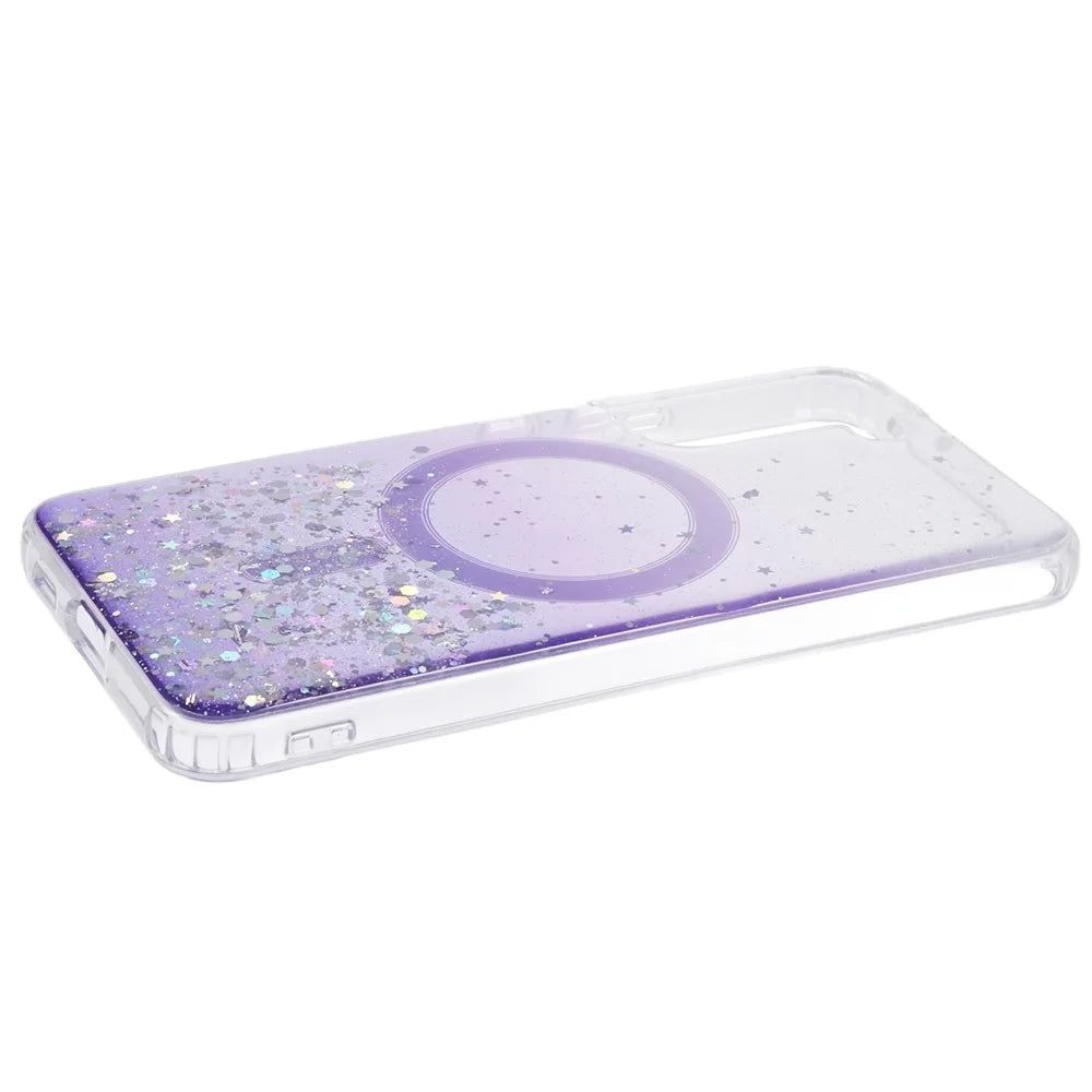 JTW Series Glitter Epoxy TPU+Acrylic Phone Case for Samsung Galaxy S22 5G Magnetic Case - Purple - 4