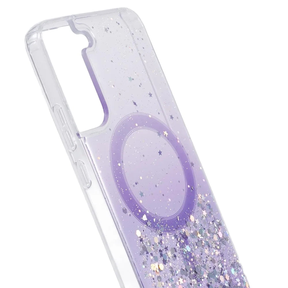 JTW Series Glitter Epoxy TPU+Acrylic Phone Case for Samsung Galaxy S22 5G Magnetic Case - Purple - 6