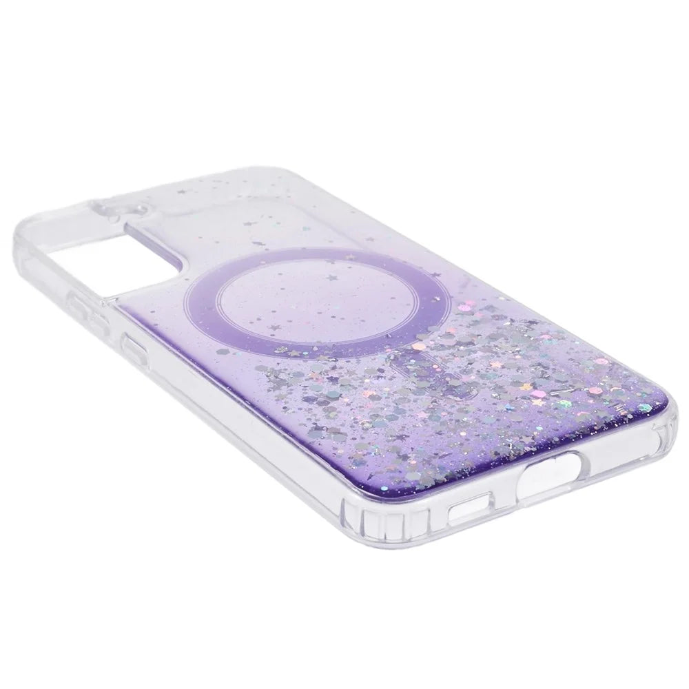 JTW Series Glitter Epoxy TPU+Acrylic Phone Case for Samsung Galaxy S22 5G Magnetic Case - Purple - 7
