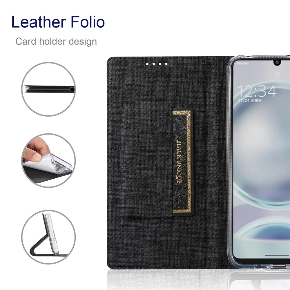 VILI DMX Series For Sharp Aquos Sense 8 Case Leather Stand Cover with Card Holder - Black - 2