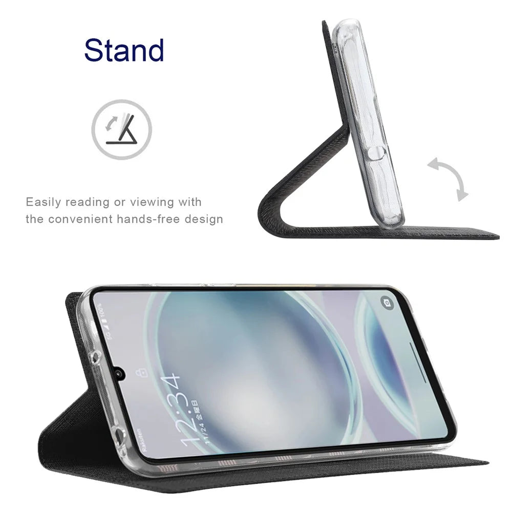 VILI DMX Series For Sharp Aquos Sense 8 Case Leather Stand Cover with Card Holder - Black - 3