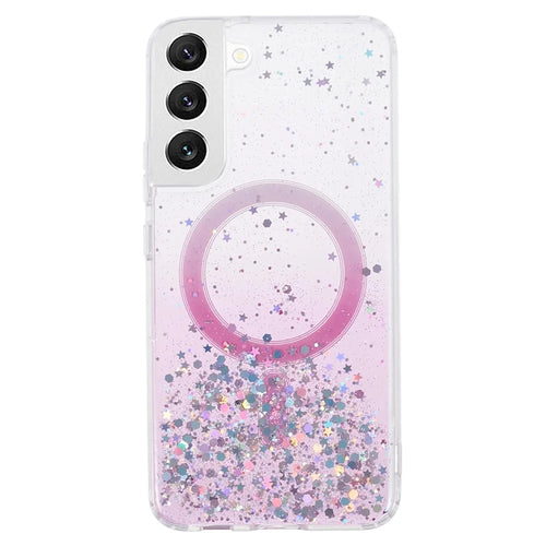 JTW Series TPU+Acrylic Phone Cover for Samsung Galaxy S22+ 5G Slim Case Glitter Epoxy Phone Case Magnetic Case - Pink - 1