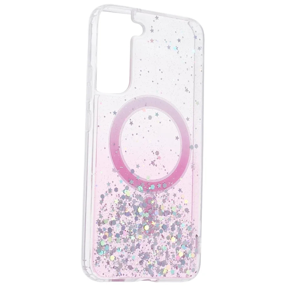 JTW Series TPU+Acrylic Phone Cover for Samsung Galaxy S22+ 5G Slim Case Glitter Epoxy Phone Case Magnetic Case - Pink - 3