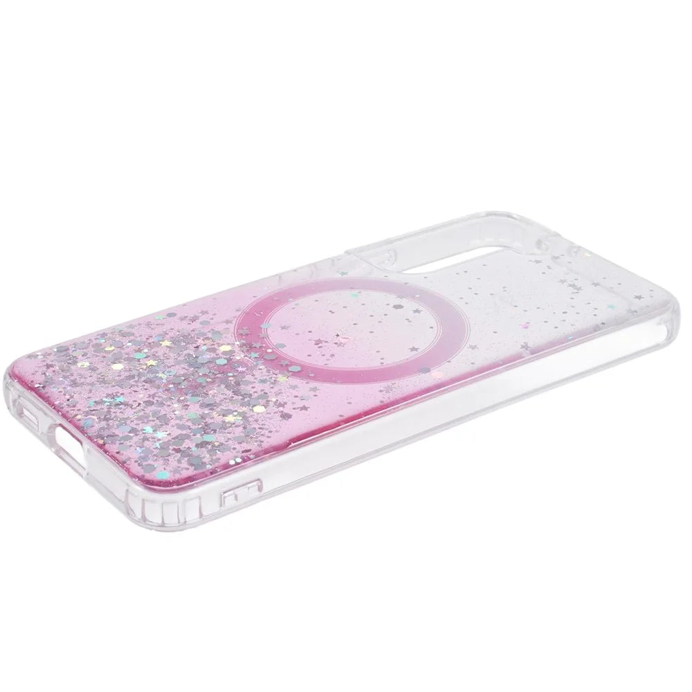 JTW Series TPU+Acrylic Phone Cover for Samsung Galaxy S22+ 5G Slim Case Glitter Epoxy Phone Case Magnetic Case - Pink - 4