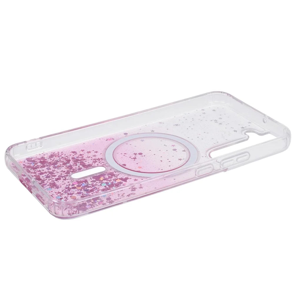 JTW Series TPU+Acrylic Phone Cover for Samsung Galaxy S22+ 5G Slim Case Glitter Epoxy Phone Case Magnetic Case - Pink - 5