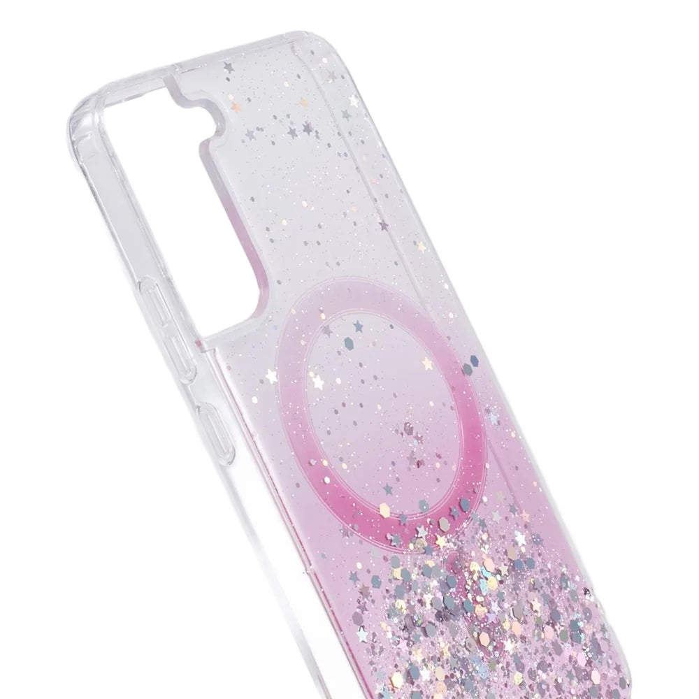 JTW Series TPU+Acrylic Phone Cover for Samsung Galaxy S22+ 5G Slim Case Glitter Epoxy Phone Case Magnetic Case - Pink - 6