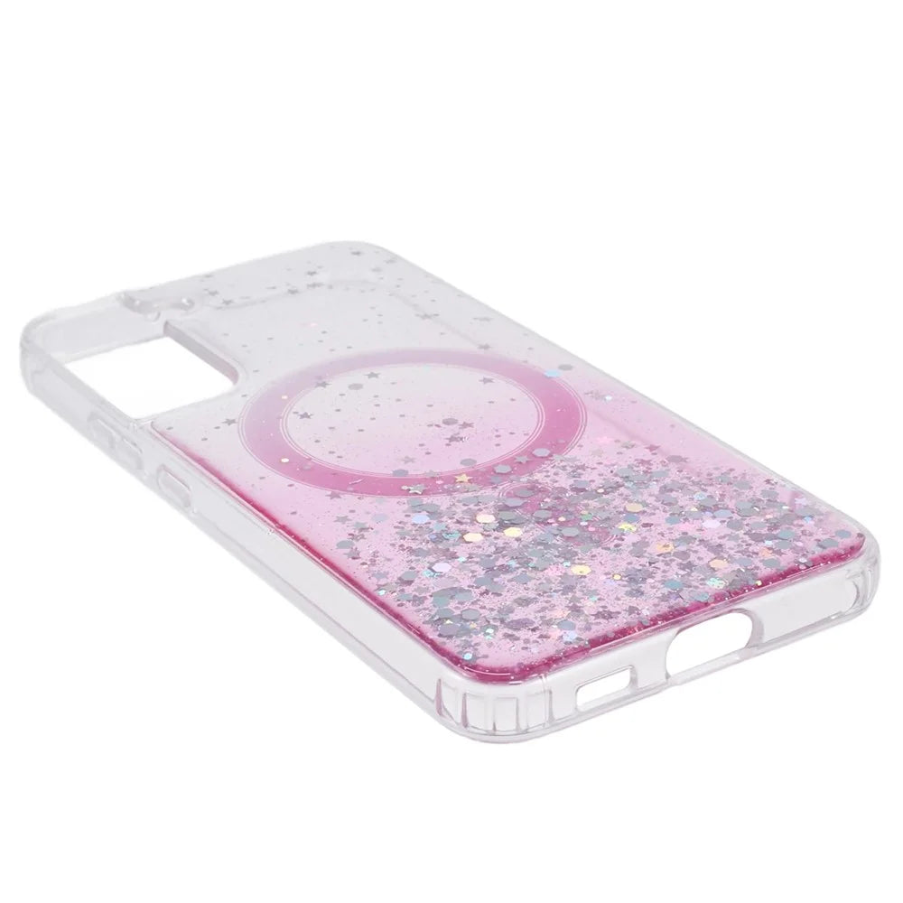 JTW Series TPU+Acrylic Phone Cover for Samsung Galaxy S22+ 5G Slim Case Glitter Epoxy Phone Case Magnetic Case - Pink - 7