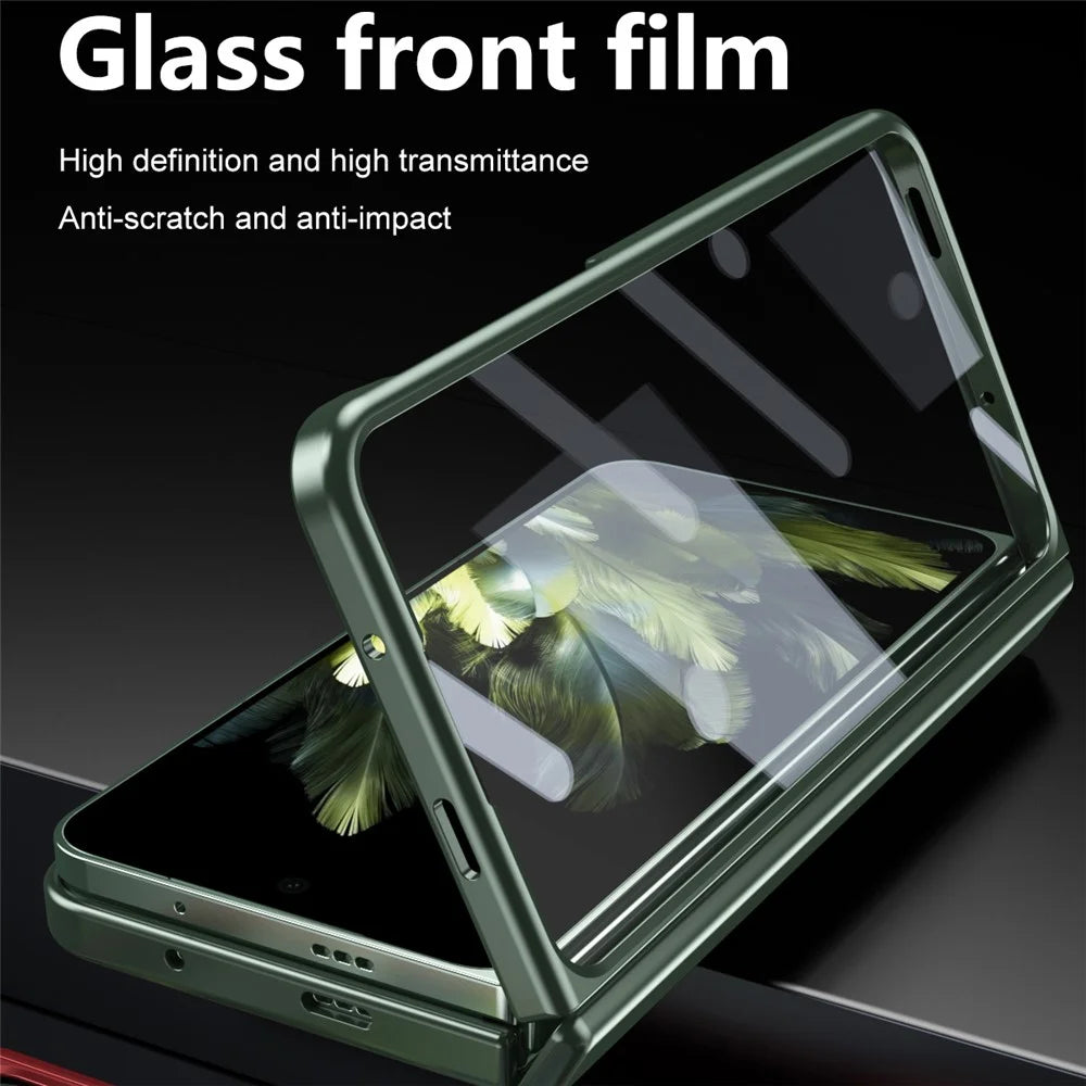 For OnePlus Open Case Tempered Glass Film Hinge Protection PC Cover with Stylus / Stylus Slot - Green - 3