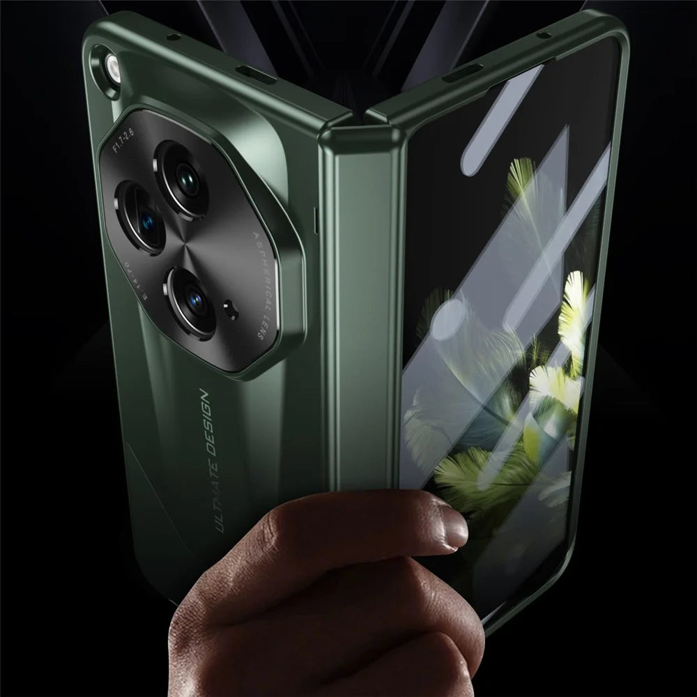 For OnePlus Open Case Tempered Glass Film Hinge Protection PC Cover with Stylus / Stylus Slot - Green - 6
