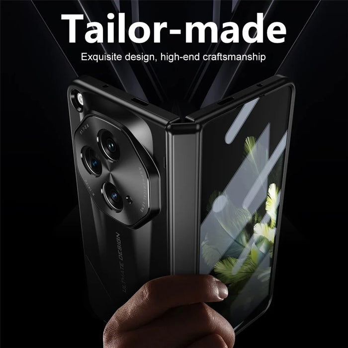 For OnePlus Open Phone Case Tempered Glass Film Hinge Protection Hard PC Cover - Black - 3