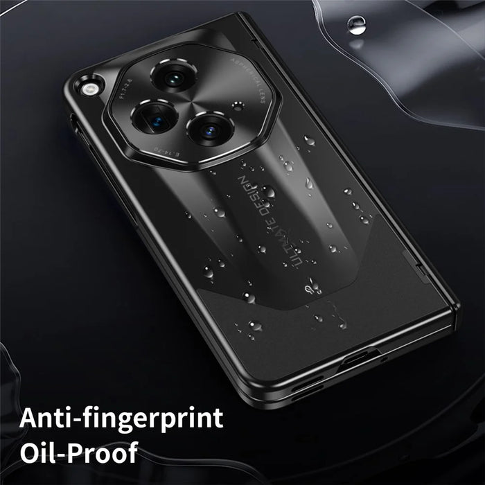 For OnePlus Open Phone Case Tempered Glass Film Hinge Protection Hard PC Cover - Black - 5