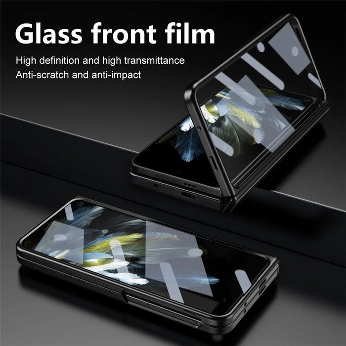 For OnePlus Open Phone Case Tempered Glass Film Hinge Protection Hard PC Cover - Black - 6