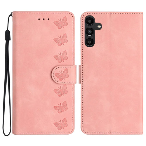 For Samsung Galaxy A15 5G Case Imprinted Butterfly Wallet PU Leather Phone Stand Cover - Pink - 1