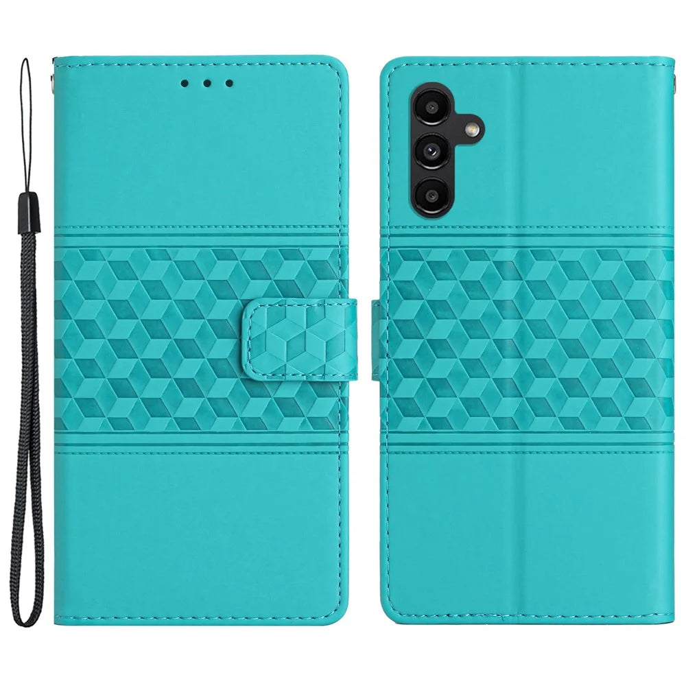 For Samsung Galaxy A05s 4G Case Anti-drop Imprinted Rhombus PU Leather Phone Stand Cover - Sky Blue - 1