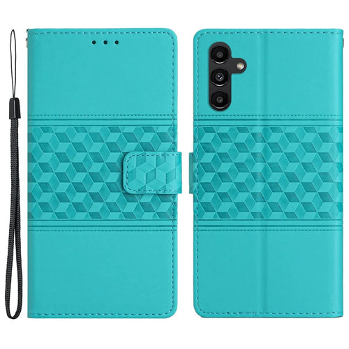 For Samsung Galaxy A05s 4G Case Anti-drop Imprinted Rhombus PU Leather Phone Stand Cover - Sky Blue - 1