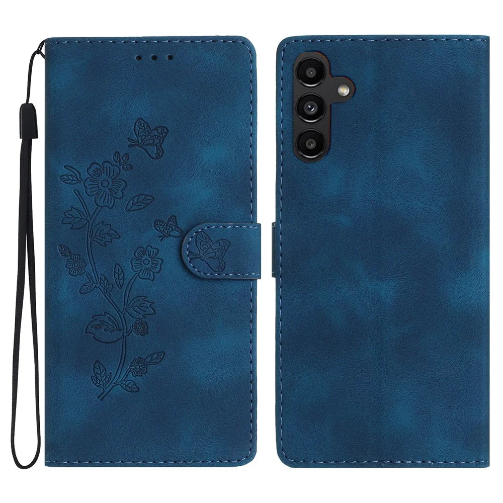 For Samsung Galaxy A05s 4G Case Magnetic PU Leather Imprinted Wallet Phone Protector - Blue - 1
