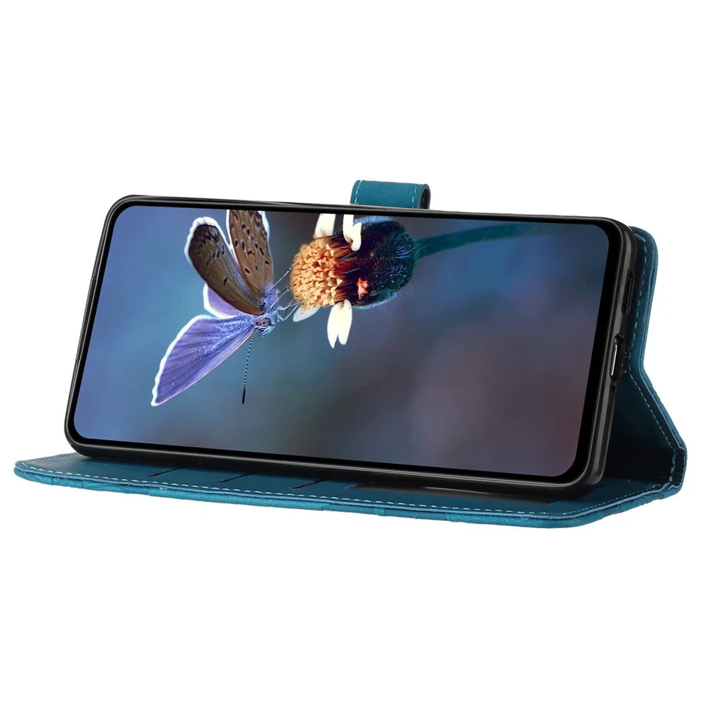 For Samsung Galaxy A05s 4G PU Leather Wallet Phone Cover Flowers Imprinted Flip Stand Phone Case - Blue - 2
