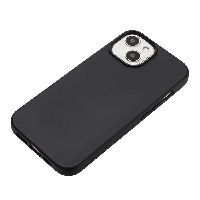 For iPhone 14 Case Eco-Friendly Wheat Straw+TPU Magnetic Phone Cover - Black - 2