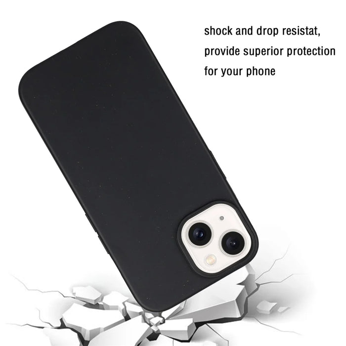 For iPhone 14 Case Eco-Friendly Wheat Straw+TPU Magnetic Phone Cover - Black - 4