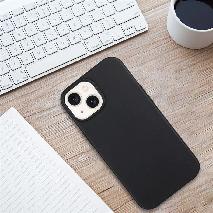 For iPhone 14 Case Eco-Friendly Wheat Straw+TPU Magnetic Phone Cover - Black - 6